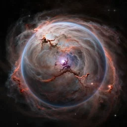 photorealistic nebula surrounding a dyson sphere, 8 k,