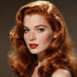 stunning award - winning portrait by peter lindbergh of a beautiful young redhead woman. vintage hollywood glamour. glossy shiny hair. canon 5 0 mm.