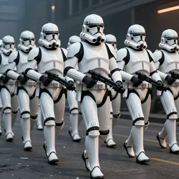 republic clone troopers, marching in lock step, majestic, superb, orderly, cinematic, dramatic, hyperrealism, clone wars, star wars, 8 k, unreal 5, octane render, cinema 4 d, cgi art, volumetric lighting, photoshopped, intricate digital art