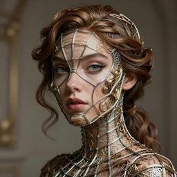 a beautiful portrait spidergirl made by wires twisted around her face ,inspired by baroque art, new classic,hyper realistic,cinematic composition,cinematic lighting,fashion design, concept art, hdri, 4k -
