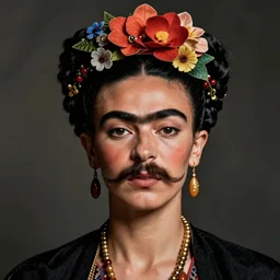 Frida Kalho with beard and a big mustache