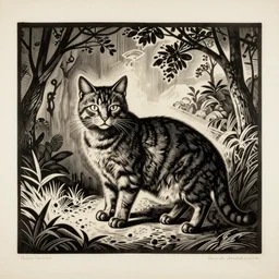 cat woodcut print by Samuel Jessrun de Mesquita