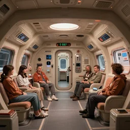 cozy spaceship crew quarters. interior set design photograph by denis villeneuve 2 0 4 9, volumetric lighting