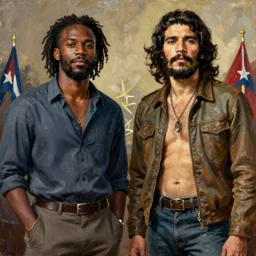 jaylon brown as fidel castro and jayson tatum as che guevara both standing, jaylen brown, jayson tatum, cuban revolution, oil on canvas by Edward Robert Hughes, digital art, trending on artsation, octane render