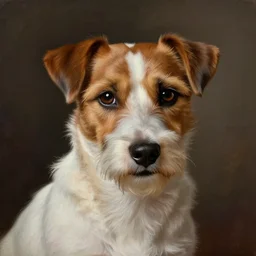 portrait of jack russel terrier sad!!!, illustrated by peggy fortnum and beatrix potter and sir john tenniel