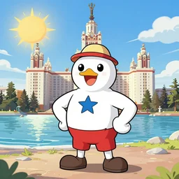 unofficial mascot of russian university, far east, anime - style, seashore, sun