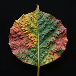 highly detailed realistic photo of colorful textured leaf, dark background, award winning masterpiece photography, hyper realistic, concept art, 8 k detail post - processing