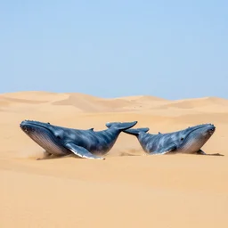 blue whales in sand dunes, photography