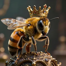 a photo of 8k a humanoid queen bee wearing a crown, cinematic lighting, trending on artstation, 4k, hyperrealistic, focused, extreme details, unreal engine 5, cinematic, masterpiece