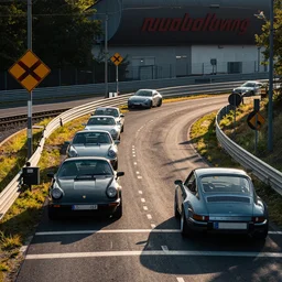 cars waiting at a railroad crossing, nurburgring