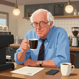 Machine Bernie Sanders at a coffee shop drawn in the style of Wayne Barlowe 3840 x 2160