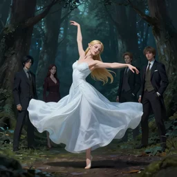 elven princess dancing in the dark forest. andreas achenbach, artgerm, mikko lagerstedt, zack snyder, tokujin yoshioka
