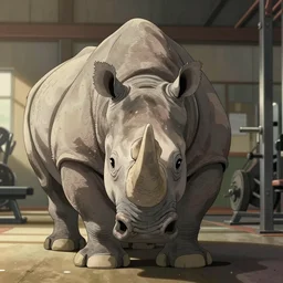 a strong rhino at the gym, illustration concept art anime key visual trending pixiv fanbox by wlop and greg rutkowski and makoto shinkai and studio ghibli and kyoto animation symmetrical facial features