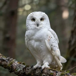 a white owl in the woods