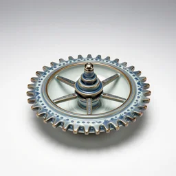 ceramic gyro, photorealistic, isolated on a pure white background, centered, entire object in frame, sharp focus, soft studio lighting