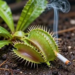 a venus flytrap smoking a cigarette