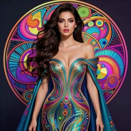 a super realistic sexy young woman, fantasy, intricate, synthwave, retrowave, colorful, vibrant, highly-detailed, elegant, dramatic lighting, gorgeous face, lifelike, photorealistic face, long luxurious intricate gown, digital painting, artstation,  illustration, concept art, smooth, sharp focus, art by Jude Palencar, Luis Royo, John Collier, artgerm, and Albert Aublet and Krenz Cushart and Artem Demura and Alphonse Mucha