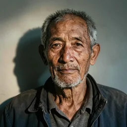hyper realistic photo, portrait of a weathered old man, aesthetic!!! dramatic shadow, full colour, upscale, 8 k, masterpiece