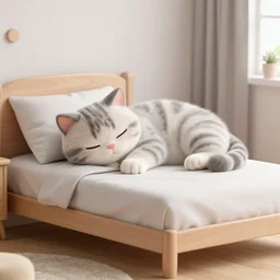 daz 3 d cat sleep on a bed in a cozy room - poster by wlop, kiyohara tama, krenz cushart, masamune shirow, makoto shinkai, yanjun cheng. featured on pixiv, ghilbi studio, anime aesthetic, cold tones, artstation, vanitas, official art, gothic dark noise film photo
