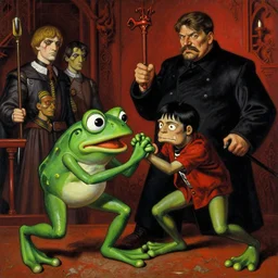 realistic detailed image of pepe the frog fighting stalin by ayami kojima, amano, karol bak, greg hildebrandt, and mark brooks, neo - gothic, gothic, rich deep colors. beksinski painting, part by adrian ghenie and gerhard richter. art by takato yamamoto. masterpiece