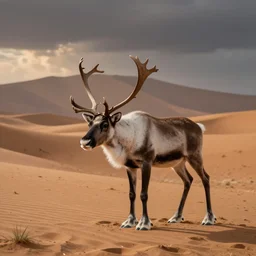 A reindeer in the Sahara desert