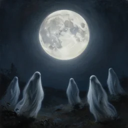 painting of ghostly creatures prowling through the full moon night