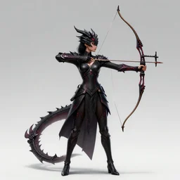 beautiful, digital art of an elegant, intricate, beautiful, colourful, archer, black draconic - leather, with red glow - spots, full body armor. artstation, rpg, beautiful complex background. runescape by erak note, tooth wu, neil richards, kan liu, siwoo kim