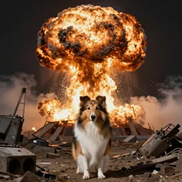 a sheltie inside a nuclear explosion