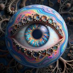 close up fractal with abstract designs deep colorful sphere, eye, concept art, nature, deep rivers, planet, fractals, depth of field, roots, fluid simulation in houdini, subsurface scattering, vray octane render, cgsociety