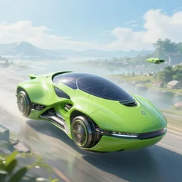 solarpunk hovercar, clean energy, green technology, batoidea shape, scifi, sunny day, futurism, intricate, engines, autonomous, highly detailed, peaceful, utopia, bright, digital painting, advanced, artstation, concept art, smooth, sharp focus, epic landscape, art by akihiko yoshida and tim mcburnie and anato finnstark