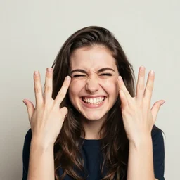 crazy smiling women , can’t believe she have 5 fingers