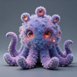 photo of cute plush fluffy chibi monster with tentacles, and many glowing eyes. made by wayne barlowe, dariusz zawadzki, zdzislaw beksinski