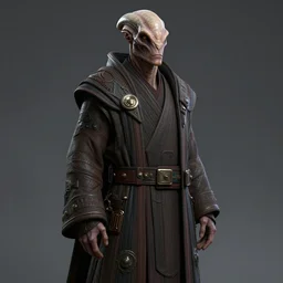 concept art for a new star wars alien character wearing robes, detailed portrait, digital art, high quality unreal engine render, octane render, creature art