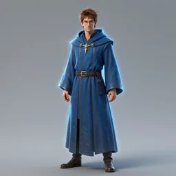 short spiky brown hair and glasses male wizard wearing blue robe, dndbeyond, bright, realistic, dnd character portrait, full body, art by ralph horsley, dnd, rpg, lotr game design fanart by concept art, behance hd, artstation, deviantart, global illumination radiating a glowing aura global illumination ray tracing hdr render in unreal engine 5