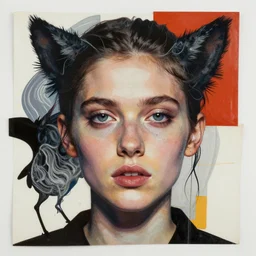 you are a beautiful prey for your sins detailed mixed media collage, assemblage, minimalistic, conteporary art, punk art, single realistic face, photorealistic, expressionism, masterpiece, perfect composition, spectacular quality, intricate flowing paint