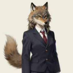 aesthetic portrait commission of Legoshi the wolf Beastars, by Mihaly Munkacsy with a tail and a beautiful attractive hyperdetailed face wearing formal school uniform