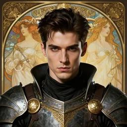 portrait of a handsome cyberpunk knight man, beautiful symmetri cal face, fantasy, regal, by stanley artgerm lau, greg rutkowski, thomas kindkade, alphonse mucha, loish, norman rockwell.