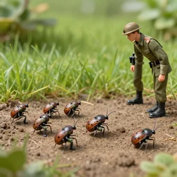 Tiny military personnel the size of a bug in the backyard of someone's garden grass, You can see the small soldiers walking on the mud, masterpiece by Edgar Maxence and Ross Tran and Michael Whelan, gustav dore, 8k, octane render