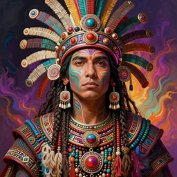 portrait of tom ellis, hyper detailed ultra sharp aztec shaman warrior. trending on artstation, warpaint aesthetic, bloodwave, colorful, psychedelic, ornate, intricate, digital painting, concept art, smooth, sharp focus, illustration, art by artgerm and greg rutkowski and h. r. giger, 8 k