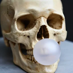 closeup photo of a skull made out of bubble gum, 4k, highly detailed
