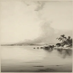 sketch of a calm sea, etching by louis le breton, 1 8 6 9, 1 2 0 0 dpi scan