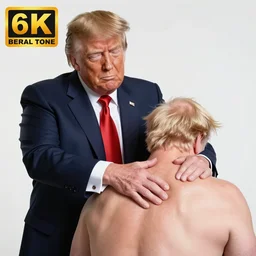 4K digital art Donald Trump giving Boris Johnson a back massage