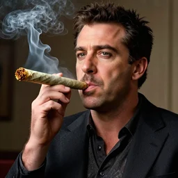 Sacha Baron Cohen as borat smoking a giant rolled cannabis cigarette, 8k, hyper-detailed, smoke