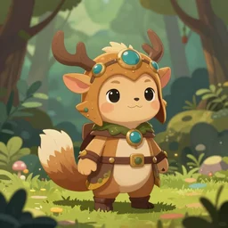 little cute forest creature, inspiring, adorable, anthro, guardian, dnd, woodland realm, fantasy attire!! strange fantasy equipment!!
