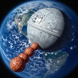 Death Star shooting meatballs at earth