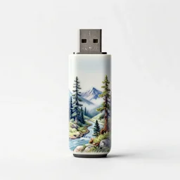 porcelain usb flash drive, stylized 3d render, isolated on a pure white background, centered, entire object in frame, sharp focus, soft studio lighting
