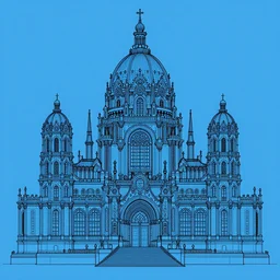 blue paper, full page schematic of mid - century 1 8 0 0 s detailed concept art of a citadel, baroque style illustration, precise lineart symmetry +, 8 k matte concept art