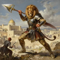 an ultra detailed matte landscape painting of king richard the lionhearted as a shonen anime protagonist attacking jerusalem, 8 k, highly detail, digital painting, sharp focus, artstation, and rembrandt, volumetric lighting, art by albert bierstadt and greg rutkowsi