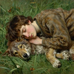 a portrait of a person with an animal body sleeping on the grass. highly detailed painting by gaston bussiere, craig mullins, j. c. leyendecker, furry