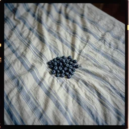 kodak portra 4 0 0, wetplate, muted colours, 1 9 3 0 s award winning colour portrait of a crumpled blue and white striped bedspread. by saul leiter, insanely detailed, insanely intricate, depth of field, blueberry, aerial view